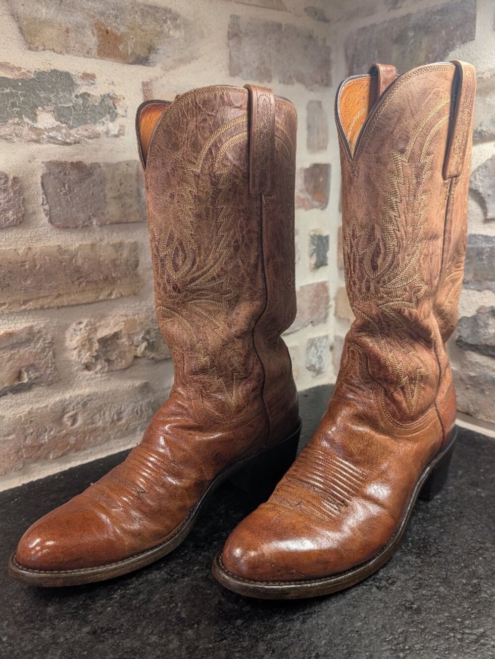 Lucchese 1883 Mad Dog Goat Leather Western Mens Cowboy Boots 8D N1547R4 *READ*
